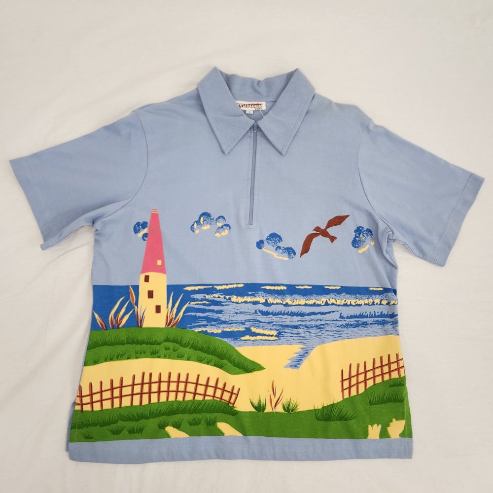 Vintage KAKTUS Fairy Artsy Blue Printed Novelty Set of Two T-Shirt/Skirt Size L. - Picture 5 of 16